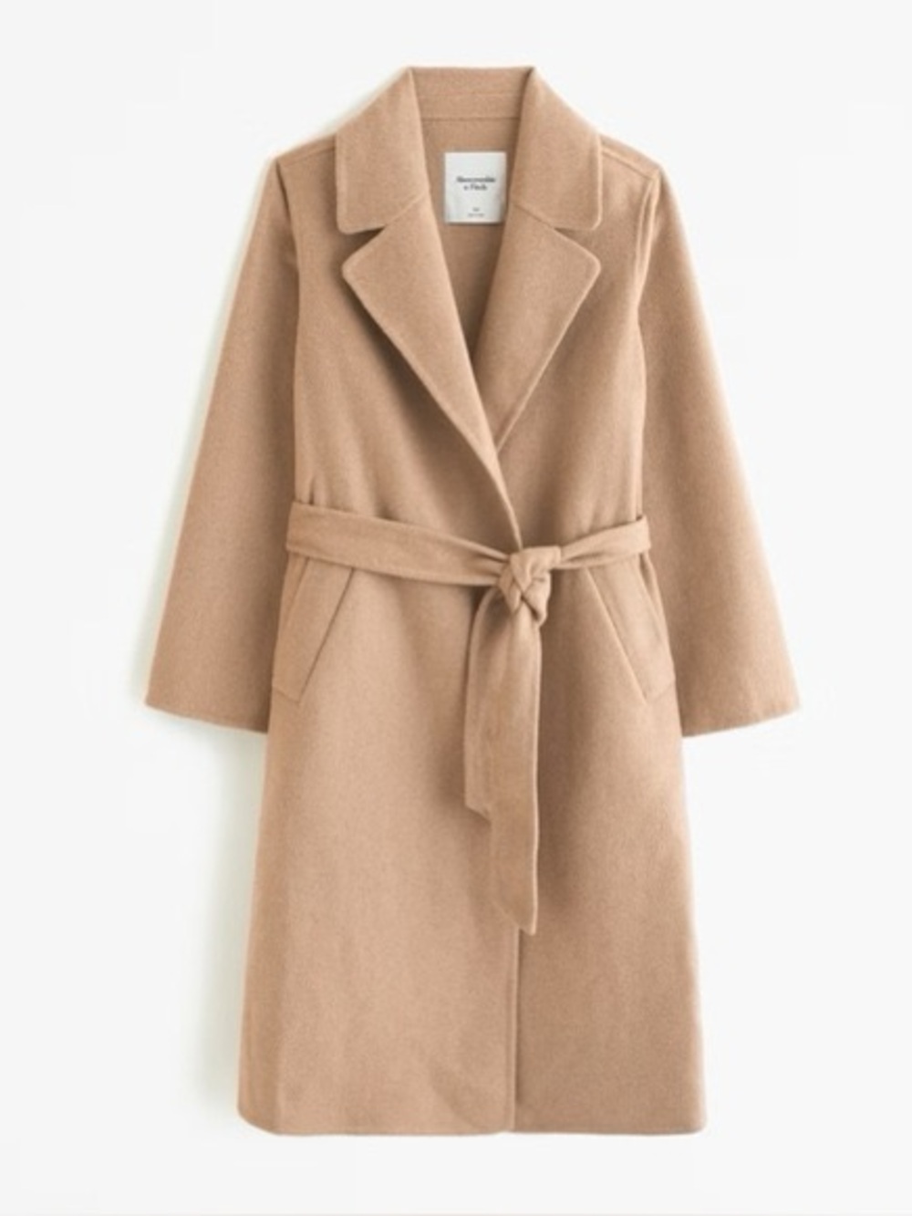 ABERCROMBIE & FITCH Camel Belted Wool-Blend Coat